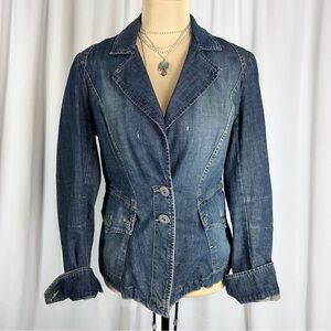 Max Mara Sportmax Code Denim Jacket US Sz 10 2 Button‎ Zip Accents Jean Designer